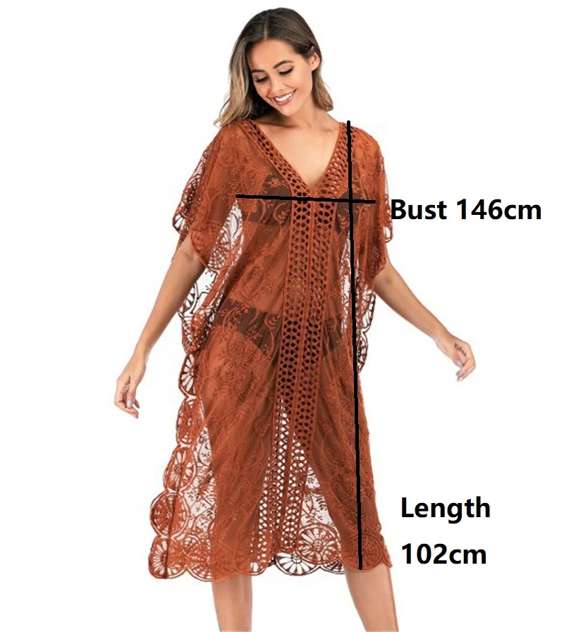 

Swimsuit Cover Ups Women Lace Black White Lace Knitted Beach Dress Long Robe Fishnet Tunic Salida De Playa Mujer 2021 Coverups