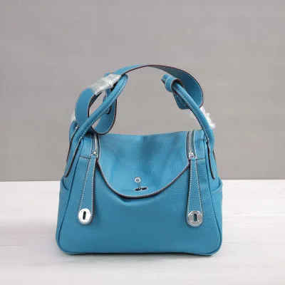 MZORANGE New classic genuine leather women handbags Fashion Lady shoulder bags nineteen color Casual Tote crossbody bag - Color: Light blue