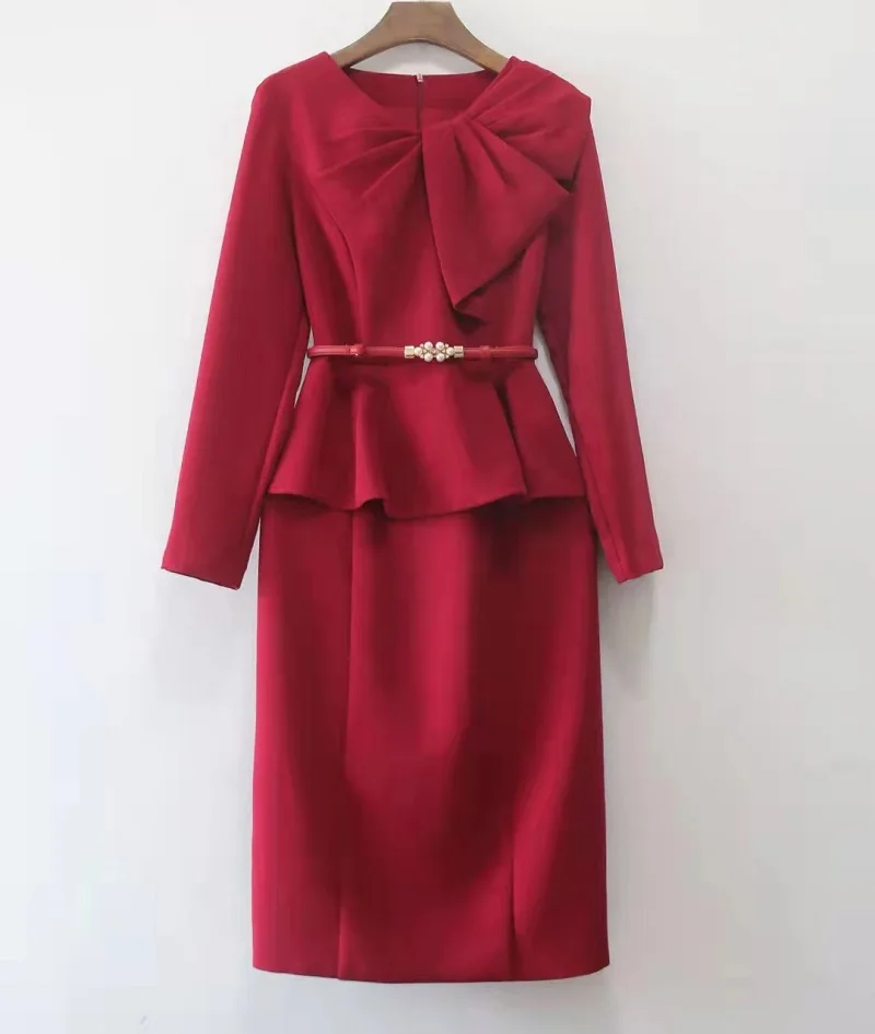 

Цельнокроеное платье, Осень-зима 2021, женское коктейльное платье с большим бантом, украшенное бисером, облегающее платье с длинным рукавом, в...