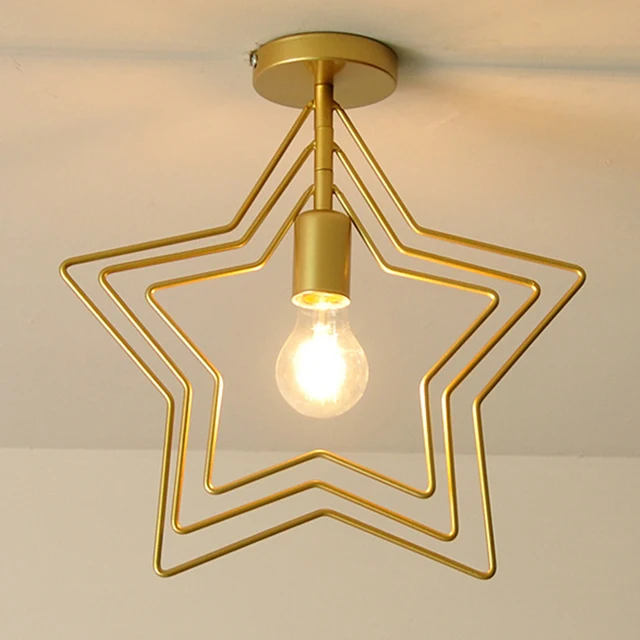 Gold Pentagram Креативный Железный промышленный ветровой потолочный светильник с пентаграммой в стиле ретро, круглый E27, черный/золотой потолочный светильник для ресторана, бара, кофейни - Цвет корпуса: Gold Pentagram