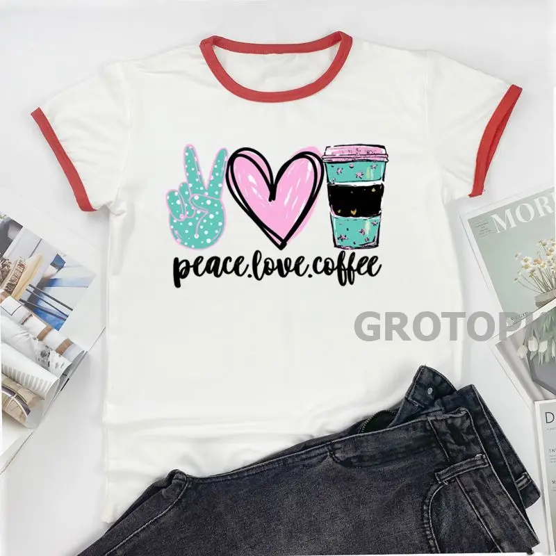 

Футболка женская с забавным принтом «Love Coffee», модная тенниска с графическим принтом, крутая майка в стиле Харадзюку, лето 2022
