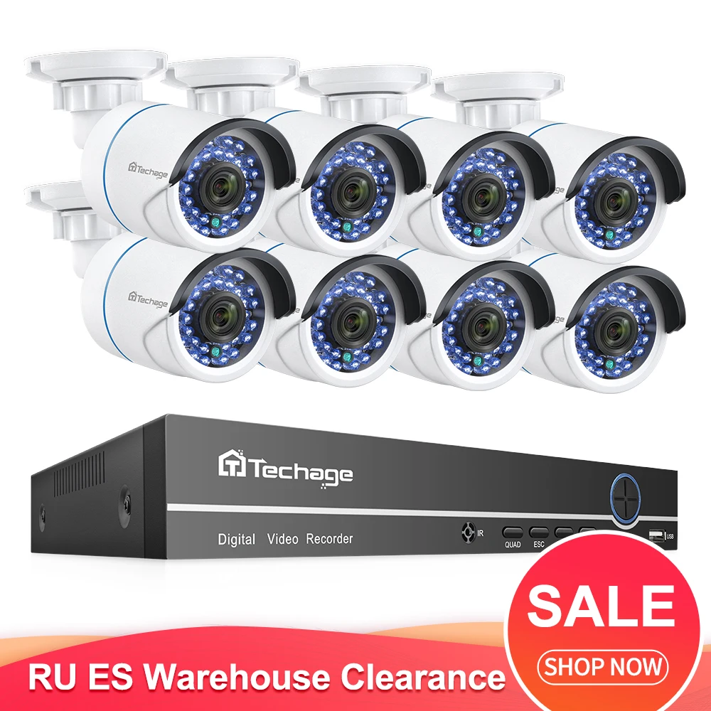 Techage H.265 8CH 1080P POE NVR система 8 шт. IP камера 2MP аудио звукозапись CCTV комплект
