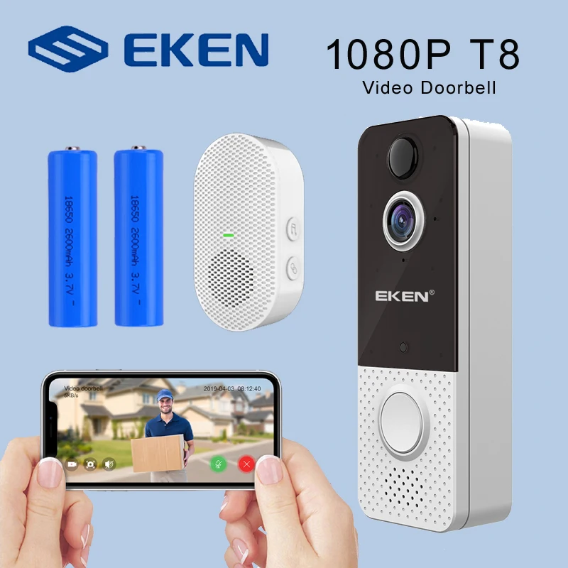 EKEN T8 домофонами для квартиры 1080P беспроводной дверной звонок Камера