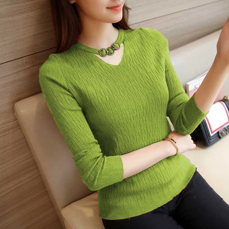

Halter Women Sweaters Full Sleeve Tight V-Neck Sweater 2020 New Knitted Basic Elasticity Pullovers Autumn Winter Jumpers Ladies