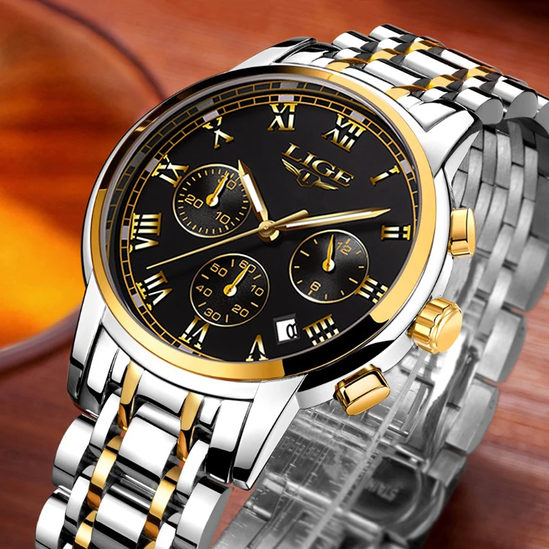 Часы LIGE Мужские кварцевые спортивные с хронографом популярные классические