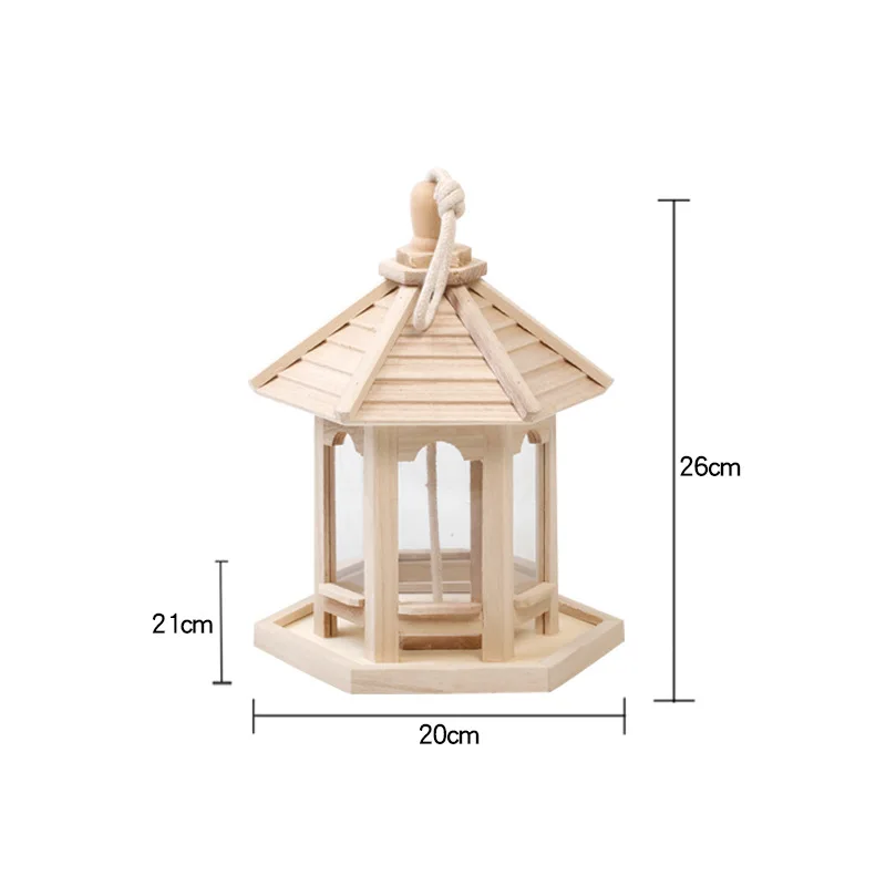 

Hanging Wild Bird Feed Dispenser Hexagon Shape Wooden Birds Feeder Seed Food Container Birdhouse Yard Garden Decoration