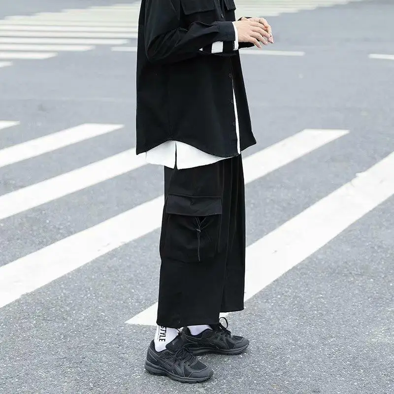 

drop wide-legged pants men's tide work pants men's autumn thin straight straight loose seven or eight points in shorts