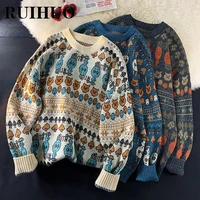 ruihuo knitted sweater men clothing harajuku fashion mens sweaters pullovers retro clothes hip hop knitwear 2xl 2021 autumn new