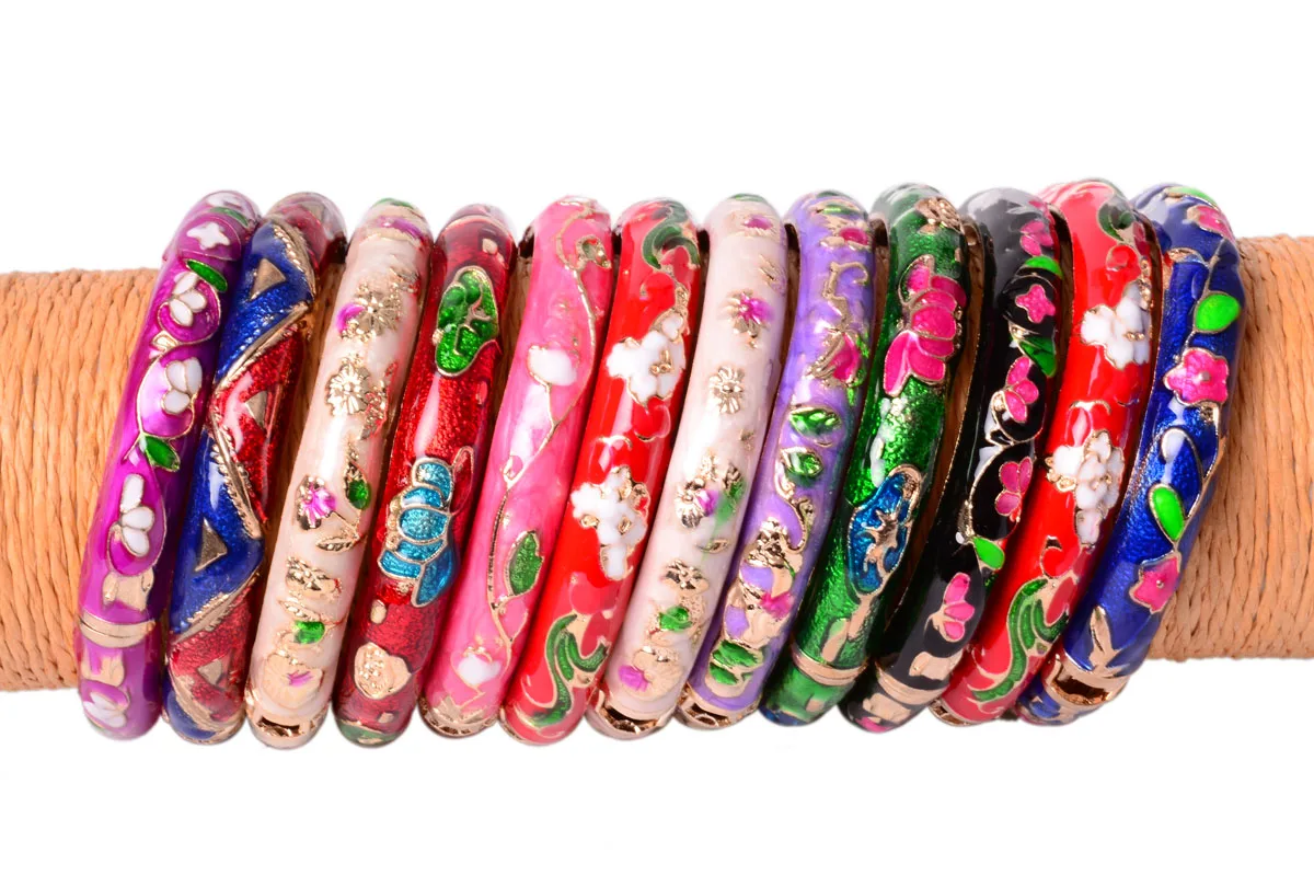 

Wholesale 20pcs Lots Chinese Crafts Cloisonne Enamel Bangle Bracelet Children Charming Alloy Ethnic Bracelets Version Jewelry