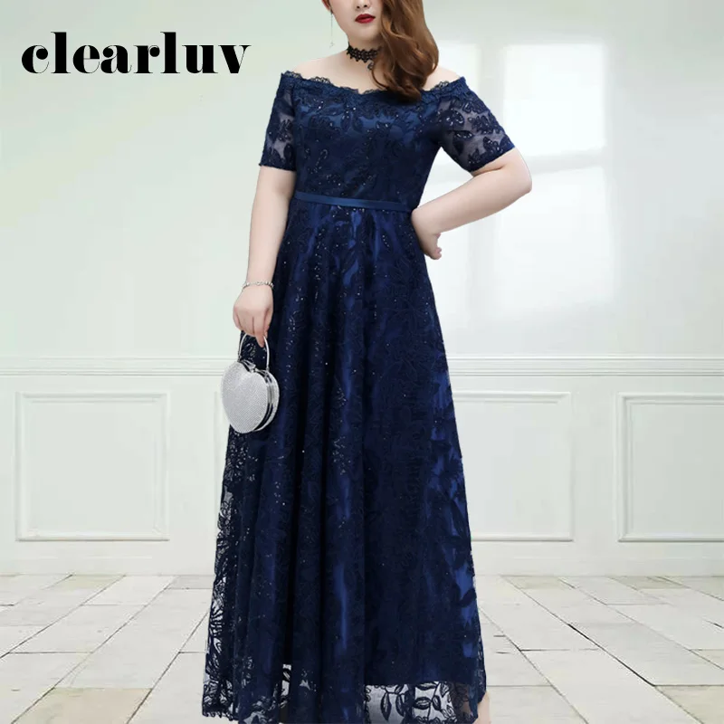 

Lace A-Line Evening Dress DR1124 Off The Shoulder Robe De Soiree Navy Blue Women Party Dresses Shiny Sequin Elegant Gowns 2020
