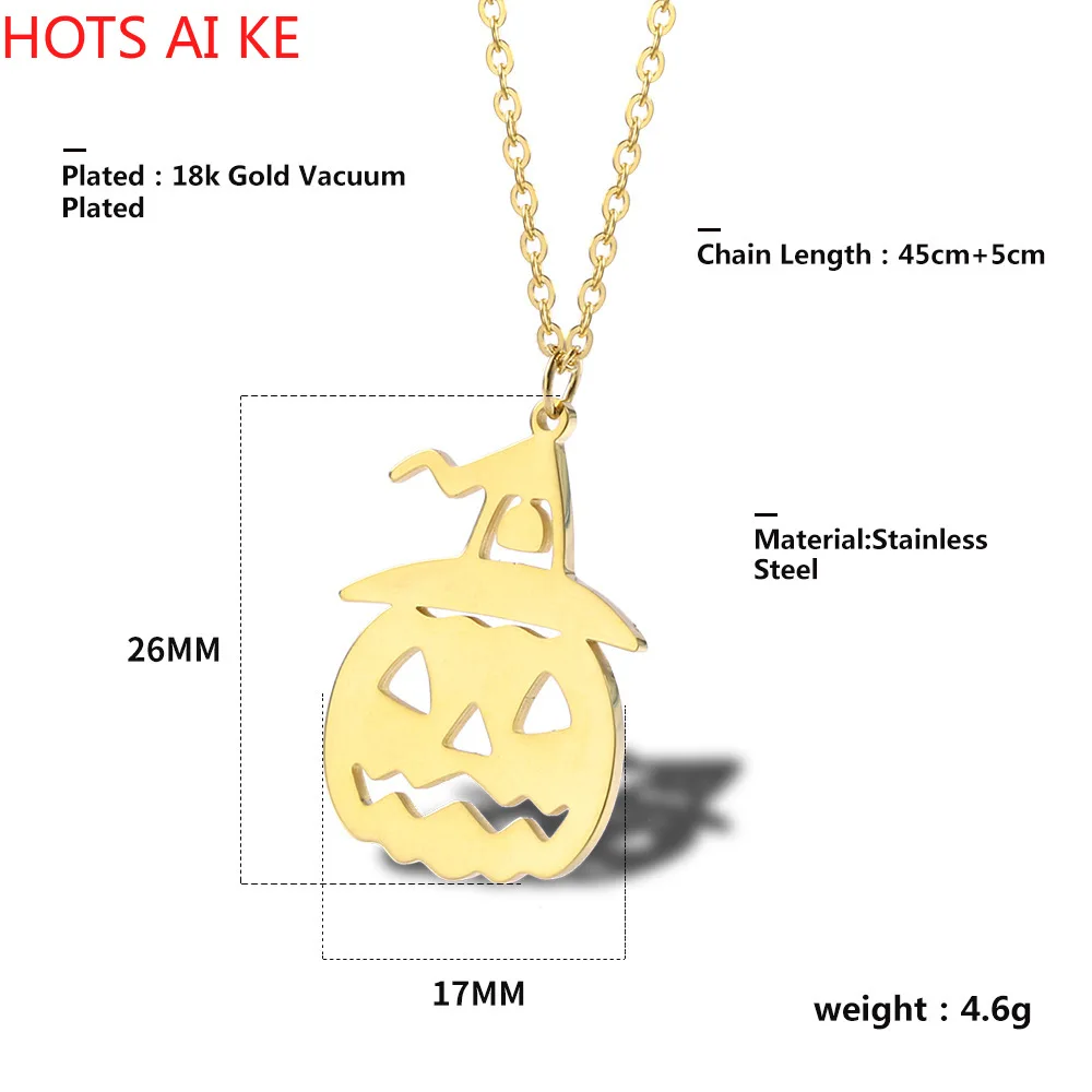 

Halloween Pumpkin Pendant Necklace Men's Hip Hop Jewelry Gold Silver Color Stainless Steel Necklace For Women Christmas Gifts