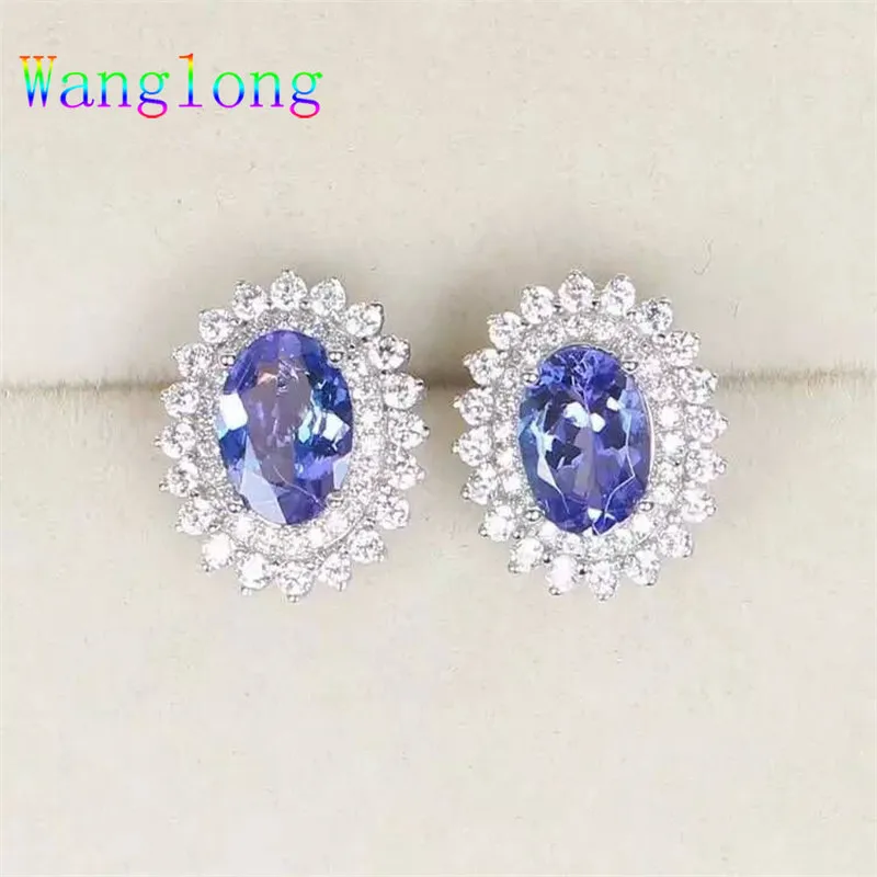 Wanglong 925 пробы серебро натуральный Танзанит серьги гвоздики 4*6 мм для женщин Цвет ювелирные изделия