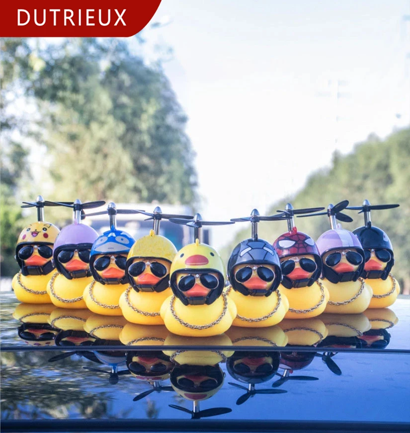 

DUTRIEUX Cute Car Decoration Duck Helmet Doll Auto Center Console Side View Mirror Ornaments Car Interior Decoration Accessories