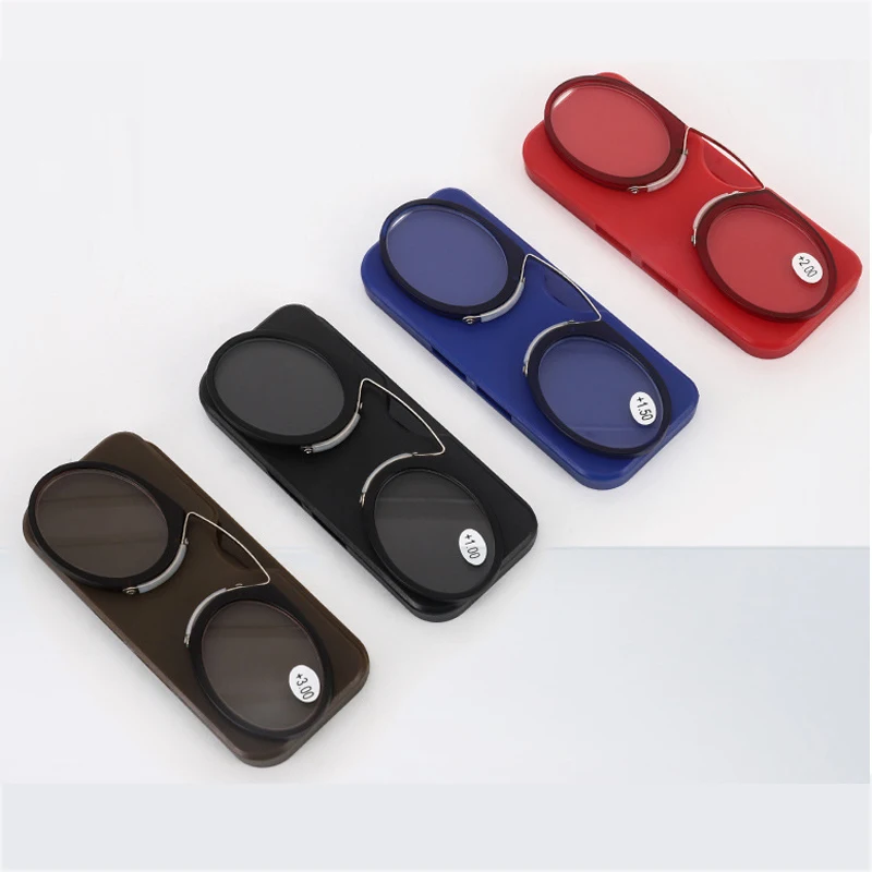 

2021 New Compact Legless Clamp Nose Reading Glasses Mini for Men Women Ultra Thin Portable Clip Nose Spectacles +1.0 To +3.5