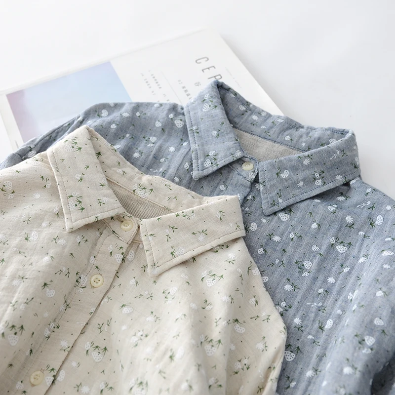 Женская длинная рубашка из хлопка с цветочным принтом клубничным и