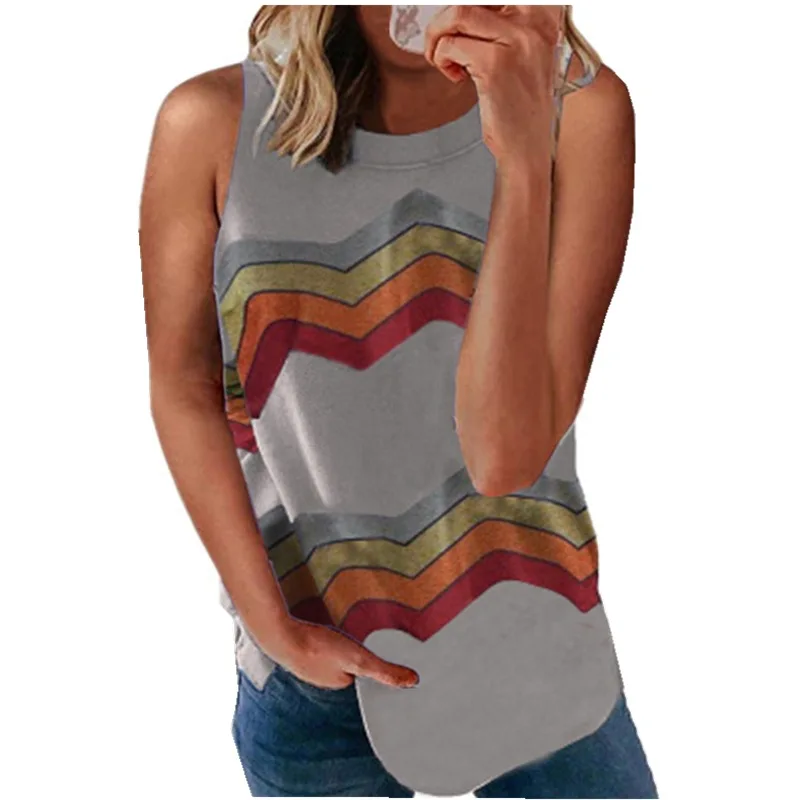

Summer Tops for Women Plus Size 5XL O-Neck Casual Shirt Printed Loose Sleeveless Strap Top Fashion Tie-dye Woman Clothing