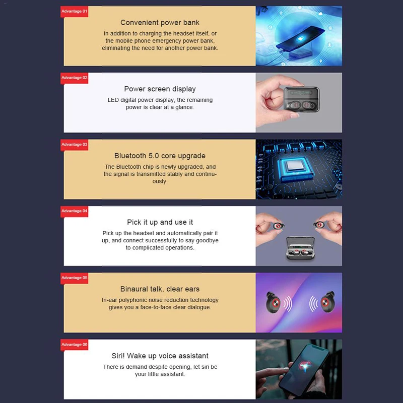 Беспроводные Bluetooth наушники 5 0 светодиодный внешний аккумулятор Display1200mA