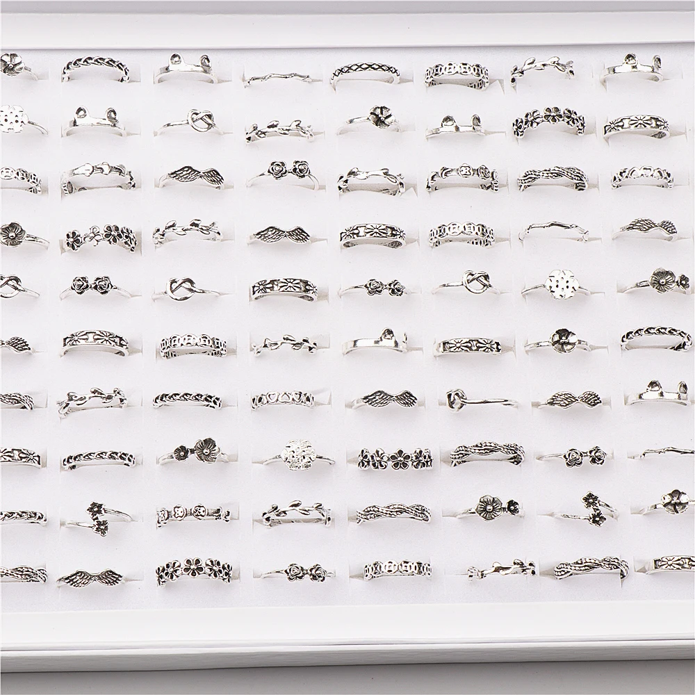 

Wholesale 30pcs/lot Fashion Vintage Antique Silver Color Metal Rings For Women Mix Style Party Gifts Jewelry
