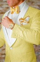 yellow paisley men suits 2 pieces jacketpant one button groom terno masculino custom made slim fit wedding party blazer