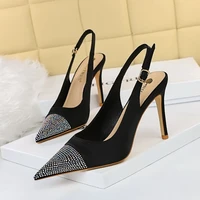 bigtree new sexy pointed high heel summer sandals fashion silk pointed toe crystal bordered women pumps mules plus size 34 43