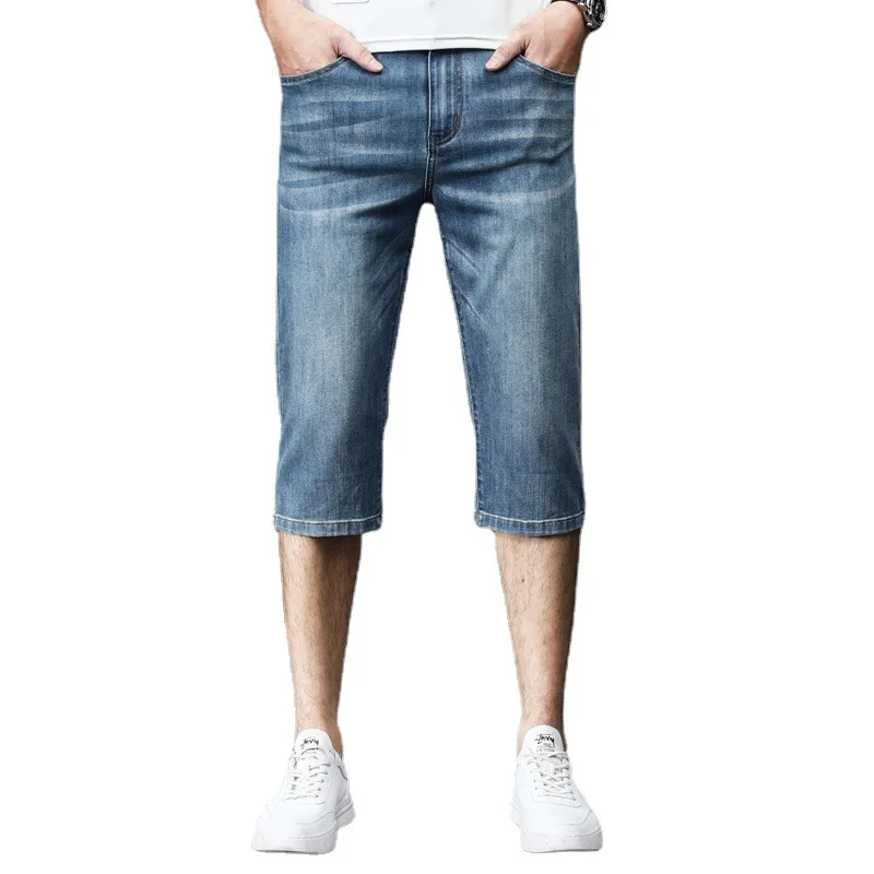 Men's Denim Shorts Good Quality Short Jeans Men Cotton Solid Straight Cropped Trousers Male Casual Thin Stretch Five-point Pants