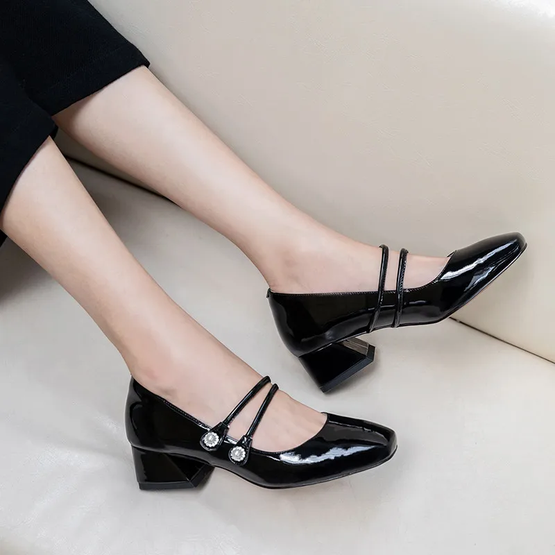 

ASUMER 2021 hot sale women pumps patent leather square heel comfortable casual shoes sweet spring summer single shoes woman