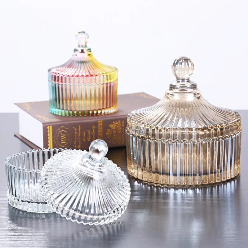 

European Luxury Crystal Clear Glass Purification Degaussing Bowl Container Creative Jewelry Box with Lid Candy Jar Decoration