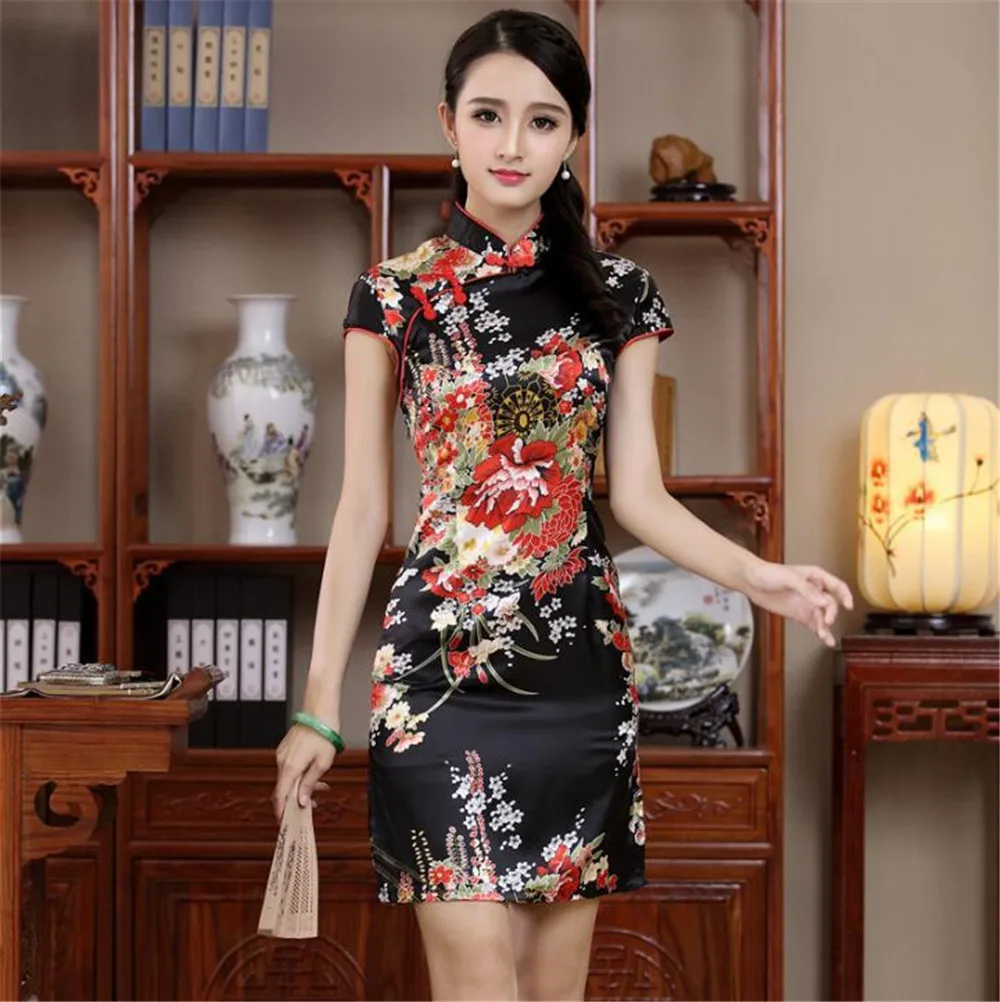 

Женское традиционное китайское платье, красное, винтажное, сексуальное, с коротким рукавом, Ципао, повседневное