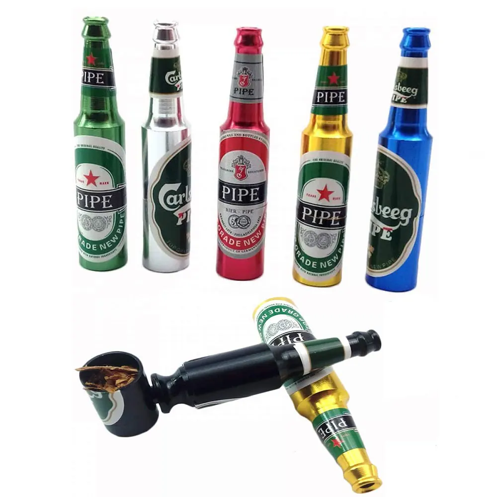 

Smoking Pipe Herb Tobacco Pipes Gifts Creative Mini Beer Smoke Metal Pipes Portable Narguile Weed Grinder Smoke 6 Colors Pipes