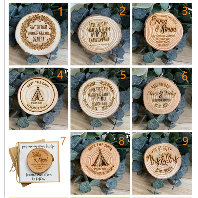 Деревянные магниты в деревенском стиле для свадьбы персонализированные