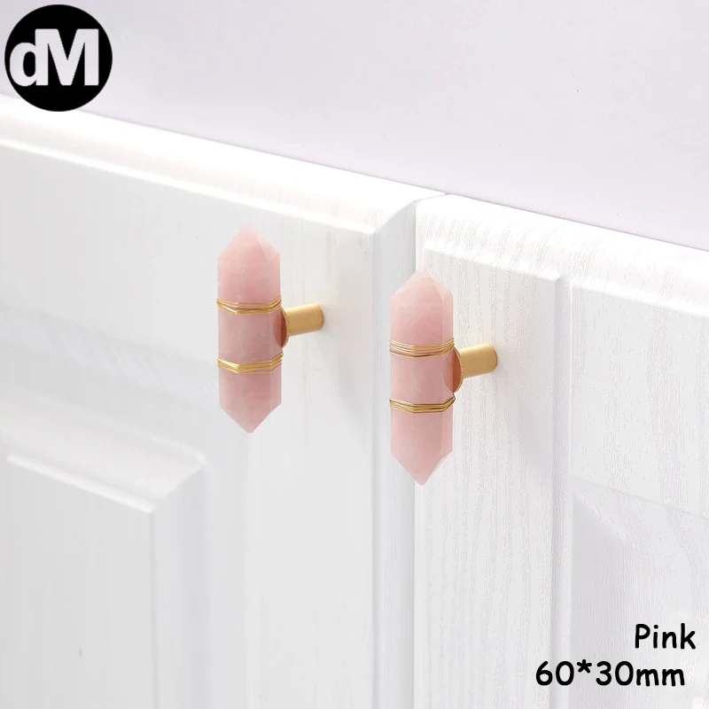 

DM 1pcs/Set Modern Pink & White Natural Stone Door Handle Wardrobe Knobs Cabinet Pulls Drawer Handles Cupboard Shoe Box Decors