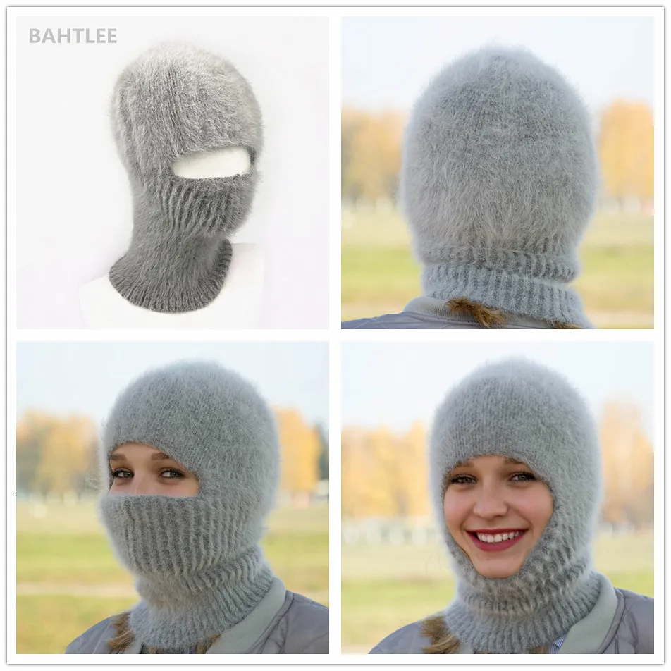 BAHTLEE, зимняя Лыжная маска, Балаклава, Ангорский кролик, вязаная шапка, шарф, шапки, теплые шапки для мужчин или женщин, Теплая Флисовая шапка