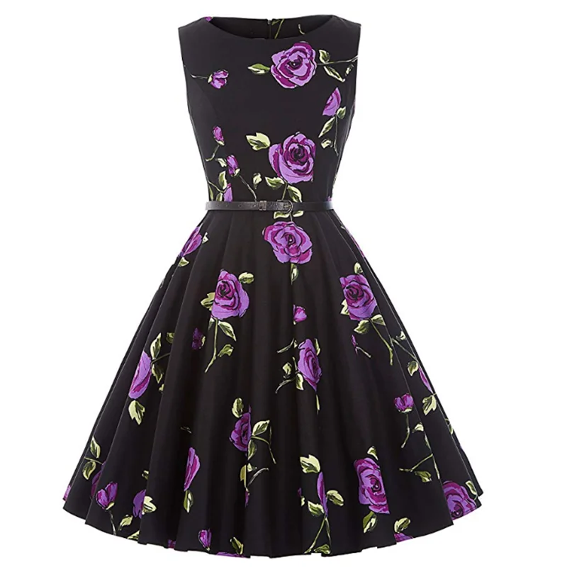 50-х годов Ретро нарядное платье без рукавов классический ремень женское летнее с