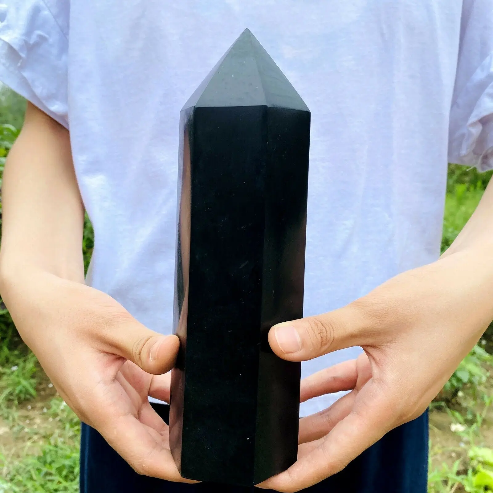 

Natural obsidian obelisk Quartz Wand crystal pillar Reiki Healing lucky