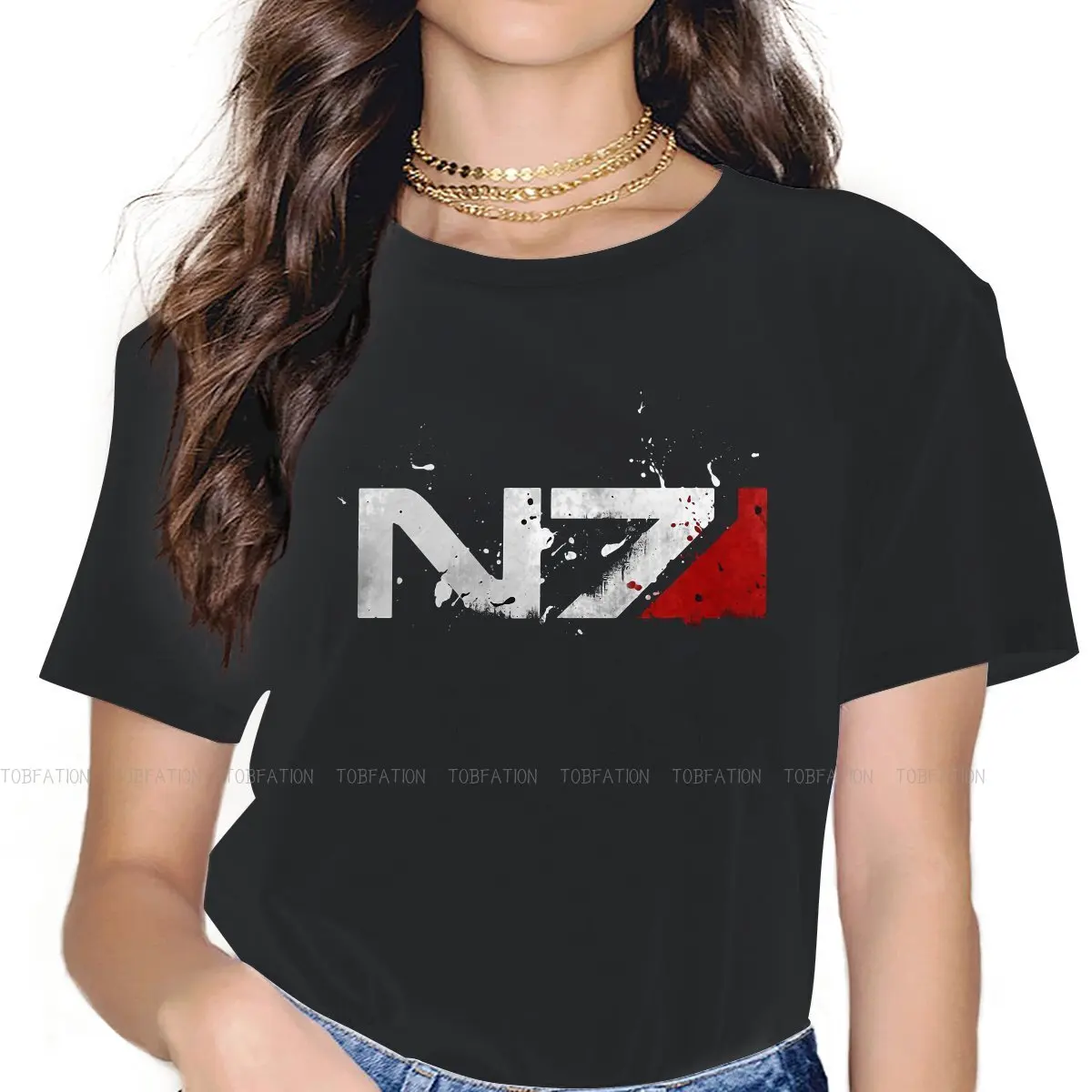 

Mass Effect Commander Shepard Asari Game Women T Shirt Distressed N7 Female Tops Graphic Kawaii Tees Ladies 4XL Oversized Tshirt