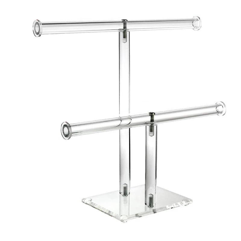 

Clear Acrylic Round Bracelet Display Holder 2 Tier T-Bar Jewelry Display Bracelet Display Holder Stand Display Organizer