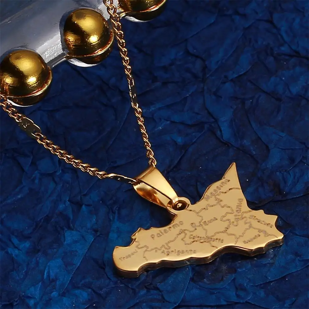 Ожерелье с подвеской из нержавеющей стали картой Сицилии модная женская цепочка