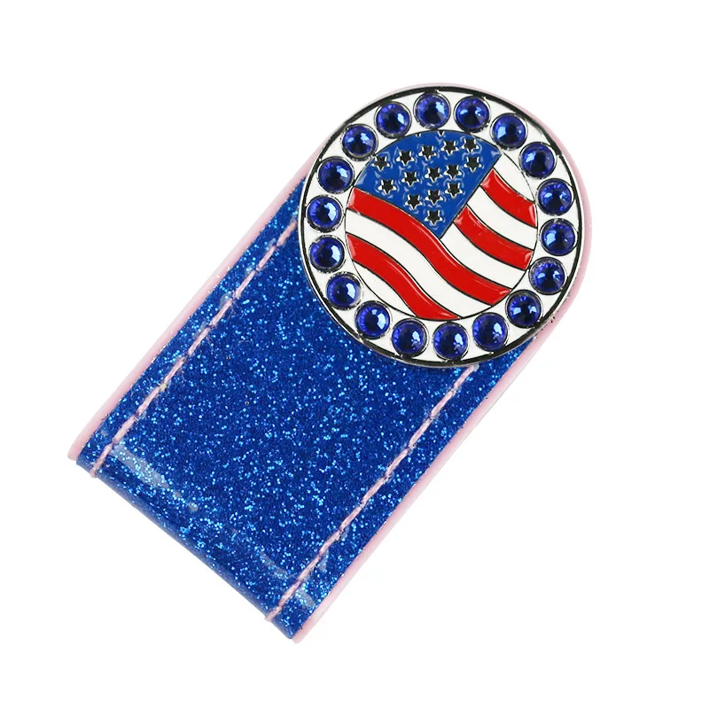 USA flag PINMEI сверкающий ПВХ магнитный зажим для шляп для гольфа, набор для шариковых знаков, Кристалл Гольф-маркер с зажимом для кепки, аксессуары, подарки для леди и детей - Цвет: USA flag