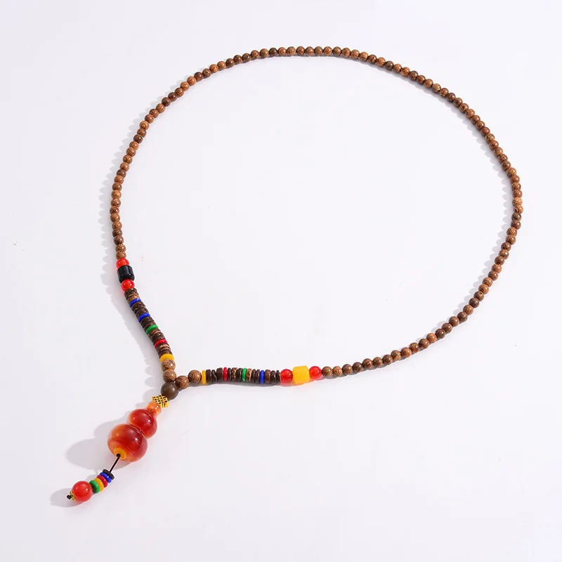 

Ethnic Style Retro Imitation Beeswax Water Drop Wood Long Necklace Gourd Pendant Wild Sweater Chain Women's Accessory