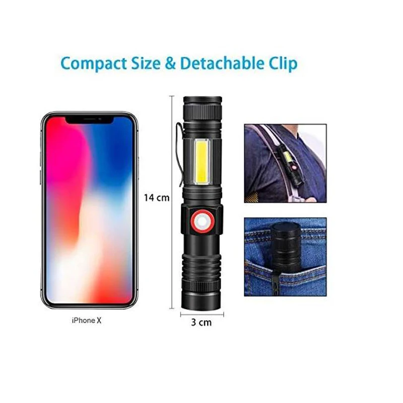 

Usb Rechargeable T6 Led Flashlight Torch Zoom Light Lamp 3 Files Dimming Rotary Zoom Light Long-range For Outdoor Activities