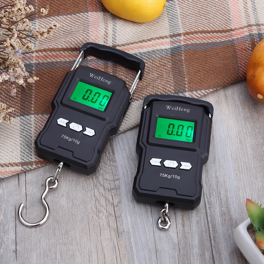 

75Kg/10g Portable Digital Electronic Backlight Weighing Scale Fishing Postal Hanging Hook Scale with Measuring Tape