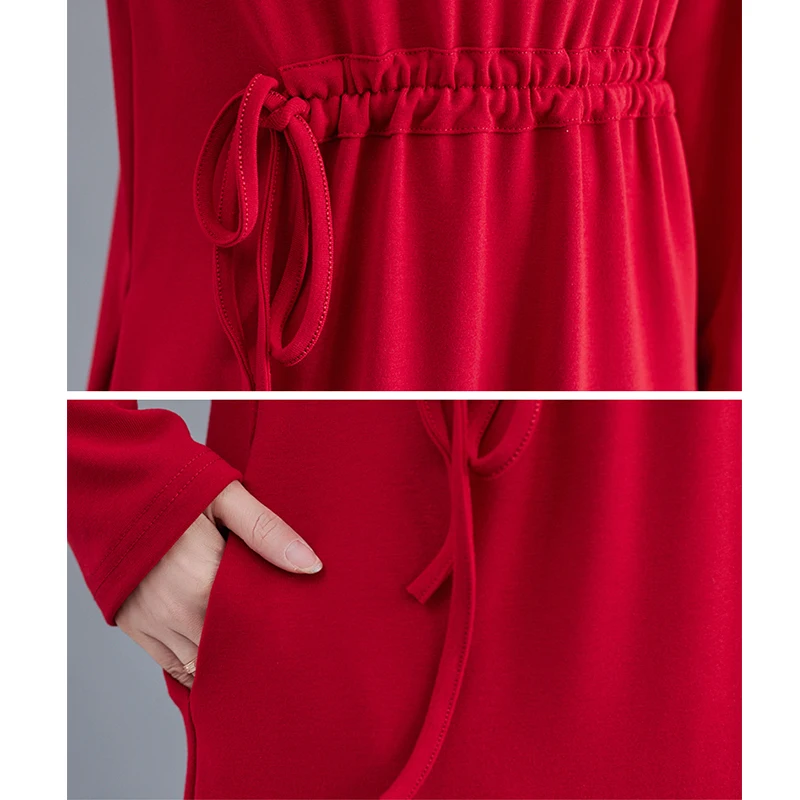 

Long dress women 2020 autumn and winter Korean casual solid color comfortable high-neck fashion loose dress