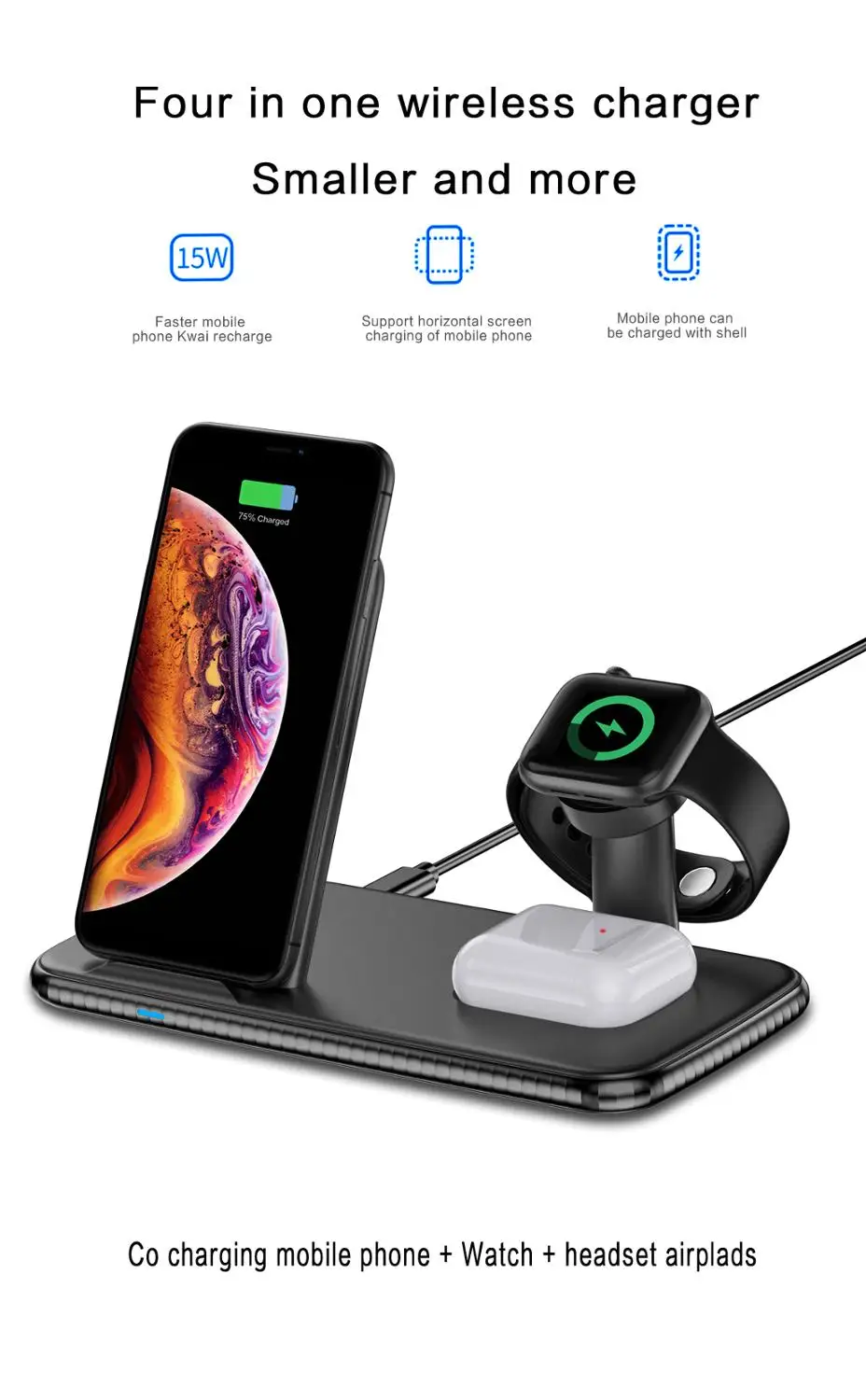 

Wholesale Cooling Design Low Temperature 3 In 1 Qi Fast Wireless Charger Stand Bracket Qi Fast Wireless Charger Dock