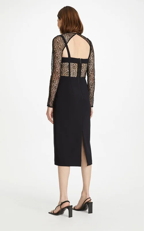 

High Quality Elegant Women White Black Sexy O Neck Mesh Long Sleeves Backless Fashion Buttock Bandage Skinner Evening Dress