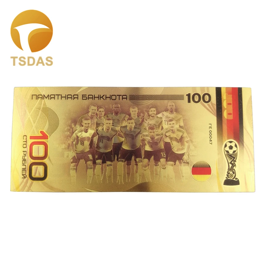 Russian 100 Ruble Gold Banknote Colorful For Football Fans Souvenirs Golden Bank Notes 10pcs/lot|Золотые банкноты| |