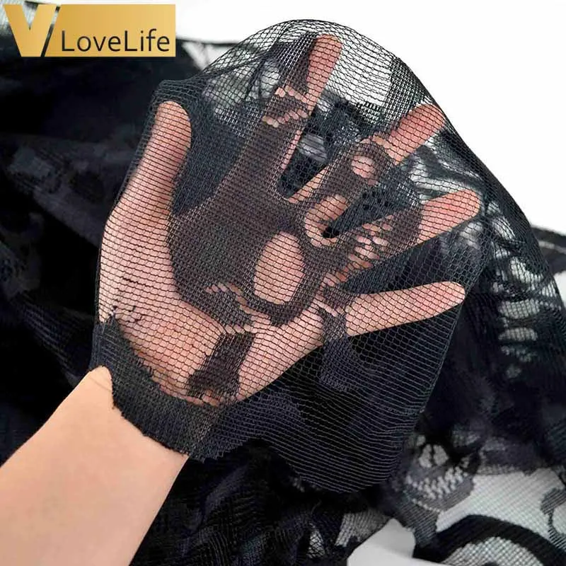 Прямоугольная Черная кружевная скатерть в виде черепа и костей на Хэллоуин