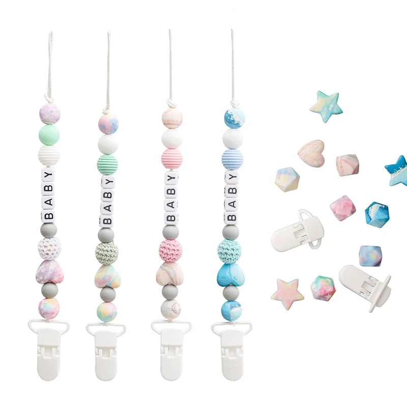 

Детская силиконовая цепочка в форме сердца для соски, пищевой класс, планеты, бусины, прорезыватель, индивидуальное имя, держатель для соски...