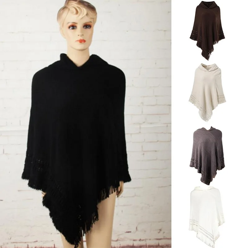 Женские пончо и накидки Зимняя Вязаная кашемировая шаль с кисточками мягкий