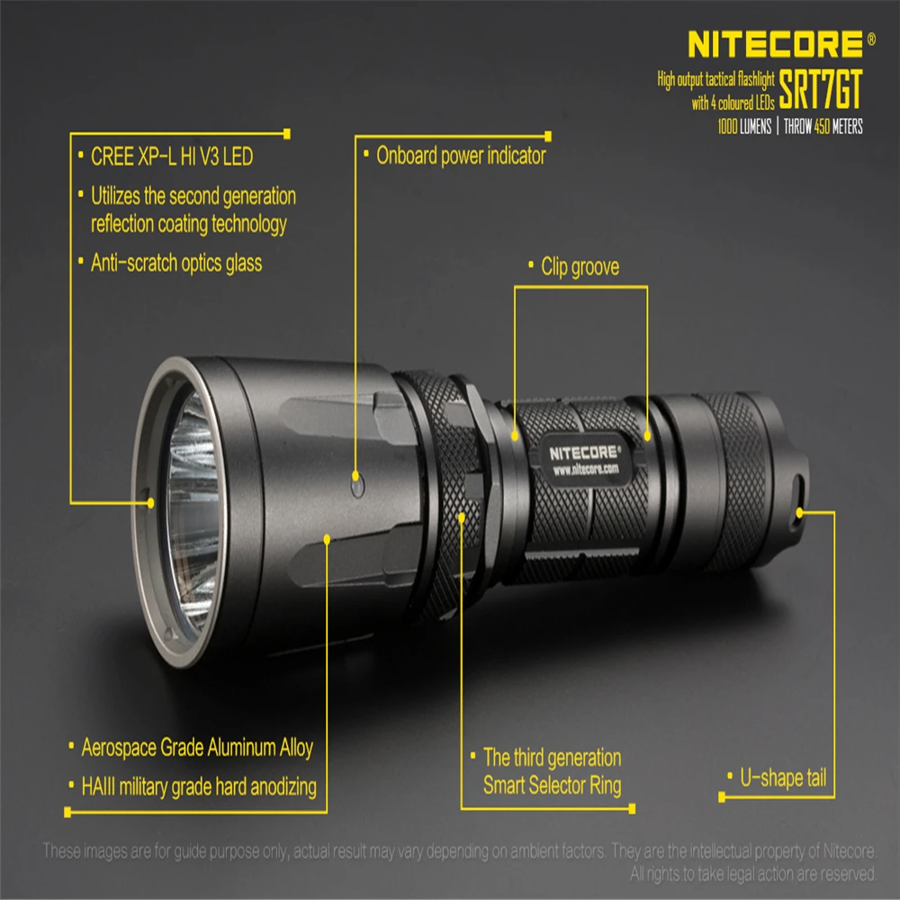 

Oringal NITECORE SRT7GT Flashlight CREE XP-L HI V3 1000 Lumen Smart Selector Ring Waterproof Rescue Search Torch Hiking Fishing