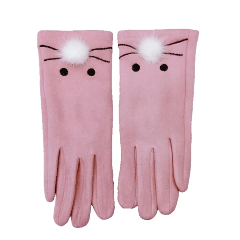 

Autumn Winter Touch Screen Suede Leather Gloves For Women Cute Ball Outdoor Warm Gloves Fashionable